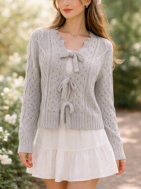 Listicle Coquette Tie Front Knit Cardigan Aqua Mint Size S NWT